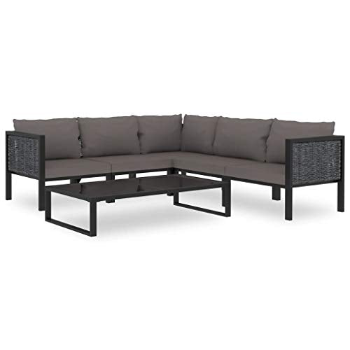 SKM Set Divani da Giardino 6 pz con Cuscini in Polyrattan Antracite (44.12kg)
