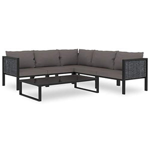 SKM Set Divani da Giardino 6 pz con Cuscini in Polyrattan Antracite (44.12kg)
