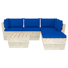 SKM Set Divani da Giardino su Pallet 6 pz con Cuscini Legno Abete (111kg) Blu-3562