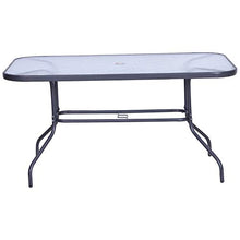 Outsunny Tavolo da Giardino con Foro per Ombrellone, Arredamento da Esterno in Metallo e Vetro 140x80x70cm Grigio