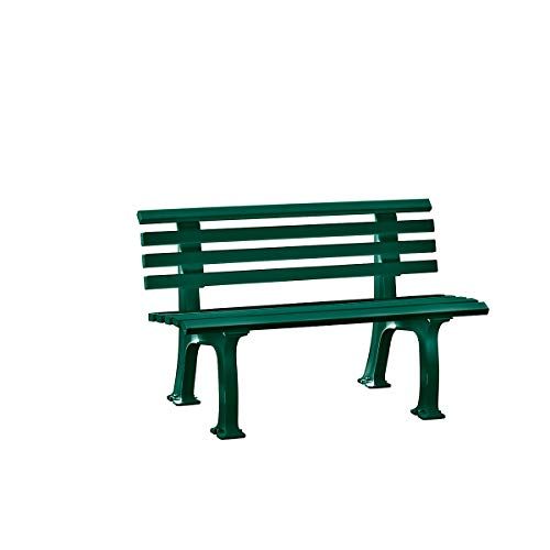 Panchina da giardino in plastica, con 9 listelli, larghezza 1200 mm, colore verde muschio, per esterni, resistente ai raggi UV e alle intemperie, in PVC