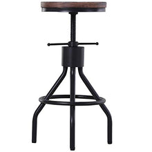 homcom Sgabello Stile Industriale per Cucina/Bar in Metallo, Seduta Legno di Pino con Altezza Regolabile, 40x40x59-77cm