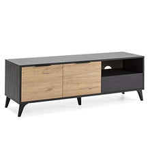 VS Venta-stock Mobile TV Koln 2 Porte e 1 cassetto, Color Nero Spazzolato e Legno, 136,5 cm (Larghezza) 40 cm (profonditá) 48,5 cm (Altezza)