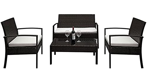 HJYUIK Garden Rattan Mobili Divano da Esterno A 4 Posti Patio Rattan Mobili da Giardino Set con Montaggio