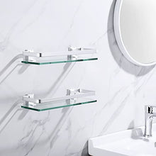Umi. Bathroom Glass Shelf Anodized Aluminum Tempered Glass 8MM Extra Thick 2 Pack Retangular 1 Tier Storage Organizer Wall Mount Sliver, A4126A-P2