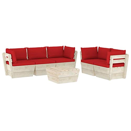FAMIROSA Set Divani da Giardino su Pallet 6 pz con Cuscini Legno Abete-3522
