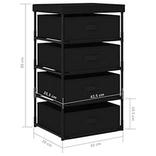 vidaXL Armadietto con 4 Cestini Cassettiera Smontabile Armadio Contenitore da Viaggio Cassetti Scaffale Scaffalatura Organizzatore Tessuto Nero