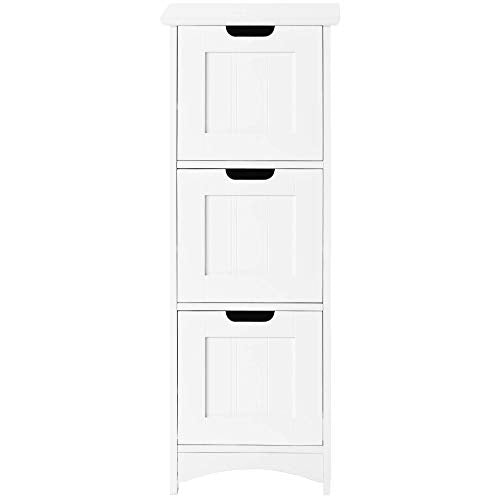 H-CAR Mobiletto da Bagno in MDF Bianco cassettiera da Terra 3 cassetti Contenitore Organizer Armadio Alto, 30x30x82cm