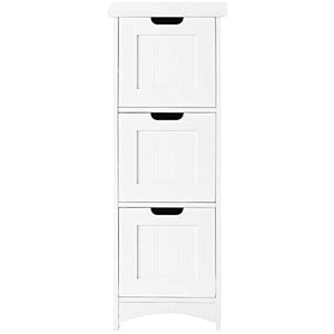 H-CAR Mobiletto da Bagno in MDF Bianco cassettiera da Terra 3 cassetti Contenitore Organizer Armadio Alto, 30x30x82cm