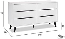Ibbe Design Cassetti Armadietto Cassettiera Bianco Nero Credenza con 6 Cassetti di Stile Moderno Scandinavo Lyon per Soggiorno Camera da Letto Corridoio, Gambe in Legno Masselo Nero