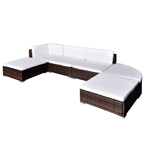 OUSEE Set Divani da Giardino 6 pz con Cuscini in Polyrattan Marrone