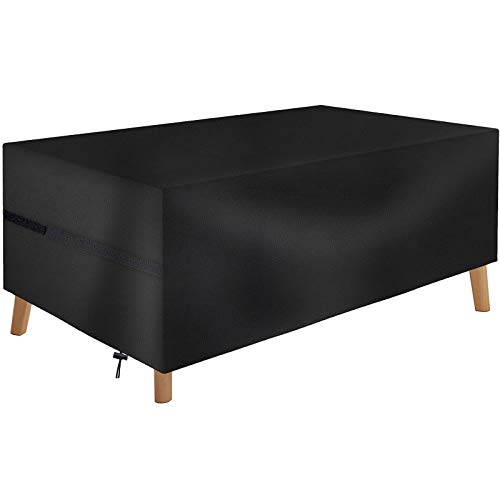 JEESA Copertura per Mobili da Giardino, Copritavolo Telone Impermeabile per Arredo Esterno Telo Coprire Protettivo Rettangolare per Tavolo e Sedie Coperchio Cubo Rattan (213x132x74 cm)