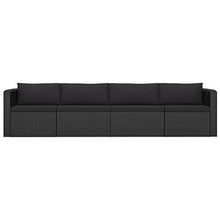 vidaXL Set Divani da Giardino 4 pz con Cuscini Elegante Sofa e Tavolino Ripiano Vetro Arredi per Esterni in Polyrattan Nero Telaio in Acciaio