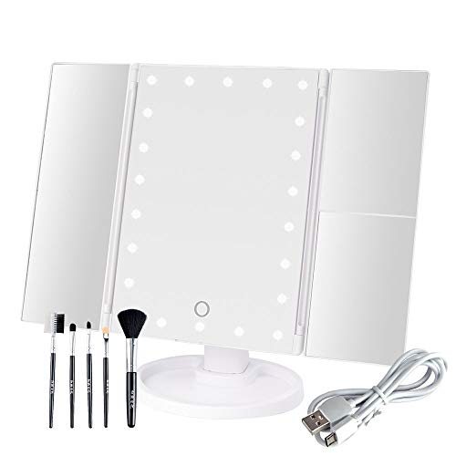 Specchio Trucco Con Luci Luce Led Da Tavolo Make Up Per Ragazza, Specchio Per Il Trucco Illuminato 22 Luci a Led Specchio Triplo Ingrandimento Pieghevole Specchi 2x 3x, Idee Regalo Ragazza Per Ragazze