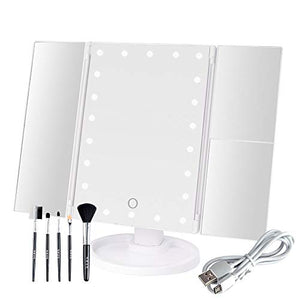 Specchio Trucco Con Luci Luce Led Da Tavolo Make Up Per Ragazza, Specchio Per Il Trucco Illuminato 22 Luci a Led Specchio Triplo Ingrandimento Pieghevole Specchi 2x 3x, Idee Regalo Ragazza Per Ragazze