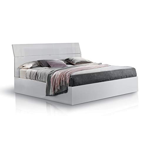 MF Struttura Letto Matrimoniale Laccato Lucido per Rete con Piedini da 160x190-200 cm, 209 x 166 x 102 cm (Bianco)
