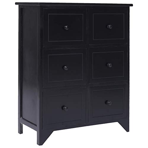 Lasamot Mobile Laterale con 6 cassetti Credenza Armadio di stoccaggio Armadio Hall per Soggiorno Camera da Letto Nero 60x30x75cm Legno di paulonia