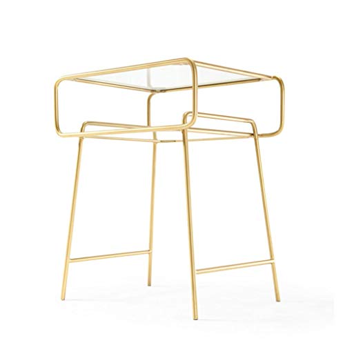 Comò e cassettiere Ferro Battuto Tavolo Comodino Decorato Salotto tavolino Vetro Trasparente Angolo retrò (Color : Gold, Size : 48 * 38 * 59cm)