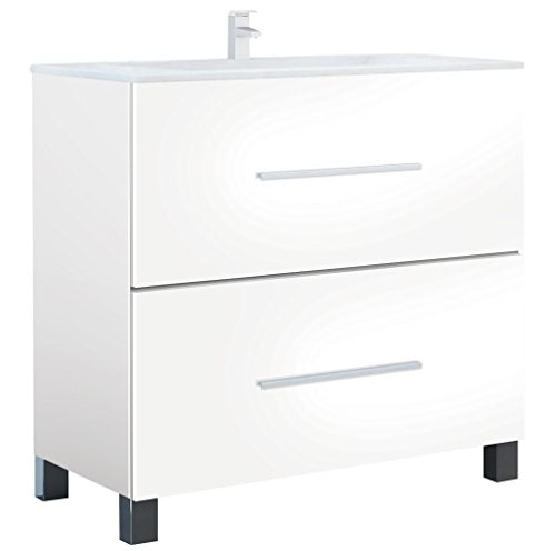 Pino bagni Lavanda HG 600-Mobiletto per lavabo con Piedi, 1 cassetto e 1 Scomparto Contenitore, Colore: Bianco