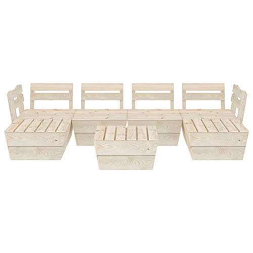 Tidyard 7 pz Set Divani Pallet Modulari da Giardino Esterno 5 Posti con Penisole in Legno di Abete Impregnato,Divano con Penisole,Divano Pallet da Giardino in Legno,Set Divani Modulari Giardino Legno