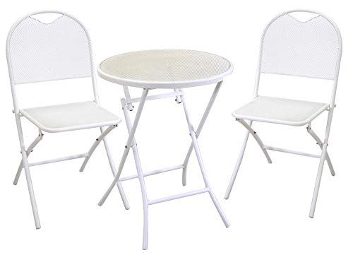 Set Tavolo e 2 Sedie Pieghevoli da Giardino in Ferro Lucca Bianco