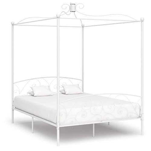Tidyard Struttura Letto a Baldacchino in Metallo Bianco,Letto Ospiti,Struttura Letto Matrinoniale,Struttura Letto Singolo,Letto in Metallo,Letto con Tetto 180x200 cm