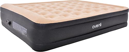 AVENLI Materasso Indoor Gonfiabile High Raised Queen Size 203x157x47 Floccato Nero Beige con Pompa Elettrica Integrata e Borsone