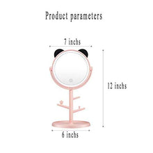 RHAD Specchio per Il Trucco,Specchio Portatile,Specchio di vanità Desktop, Specchio per Il Trucco del Desktop con Funzione di archiviazione, Specchio per Il Trucco Luminoso con Orecchie di Panda