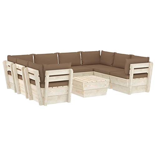 SKM Set Divani da Giardino su Pallet 9 pz con Cuscini Legno Abete (179.1kg) Grigio talpa-3608