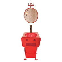 ZTGL Set di Mobili da Bagno, Mobile Lavello Bagno Industriale con Porta Singola, Design a Forma di Robot dei Cartoni, Include Accessori per L'installazione,Rosso,with Mirror