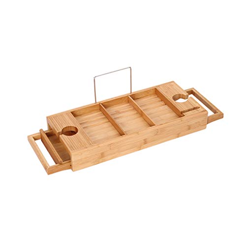 Vasca da Bagno, Ripiano in Legno Portabottiglie da Bagno in bambù, Tavolo da Bagno Regolabile Estensibile Antiscivolo, Adatto A Qualsiasi Vasca, 74,5-98x23 Cm