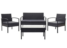 Mendler Salottino da Esterno Giardino HWC-F56 polyrattan - Nero con Cuscini Antracite
