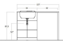 Mobile lavanderia copri lavatrice con lavabo integrato, L127 cm P50 cm, Lavabo In Ocritech, Vasca Integrata, Top legno L62 P50, Base porta lavabo 2 ante, Tavoletta lavapanni - Made in Italy