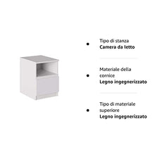 Iconico Home MIK Modern, Comodino con cassetto e vano a giorno, Camera da letto, Cameretta ragazzi, 40x44,5xh53,5 cm, Bianco