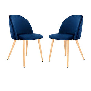 Set di sedie da pranzo in velluto di 2/4/6 sedie moderne per il tempo libero Mid Century Sedie imbottite con gambe in metallo per soggiorno camera da letto (Dark Blue 2)