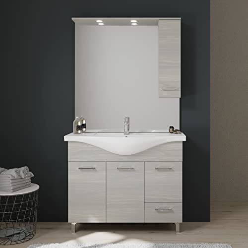 Kiamami Valentina MOBILE BAGNO A TERRA 105 CM CON ANTE LAVABO E SPECCHIO | RIMINI