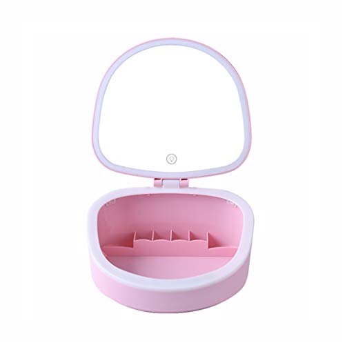 Specchio da tavolo per toeletta Viaggi specchio di trucco, Led Glow dello specchio di bellezza antipolvere Desktop specchio pieghevole portatile Piccolo specchio rosa di carica Specchio 21 * 21 cm Spe