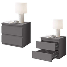 Stella Trading OLLI Due cassetti in Grafite, Moderno Comodino con Spazio per Il Vostro Letto, Legno ingegnerizzato, 45 x 44 x 38 cm