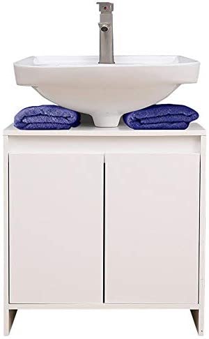 Etnicart - Mobiletto sottolavabo per bagno 58(L) x33x60 armadietto sottolavello cucina in legno con 2 sportelli bianco ottima capienza interna-