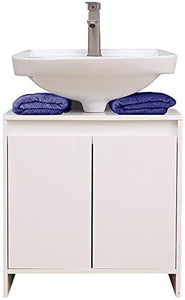 Etnicart - Mobiletto sottolavabo per bagno 58(L) x33x60 armadietto sottolavello cucina in legno con 2 sportelli bianco ottima capienza interna-