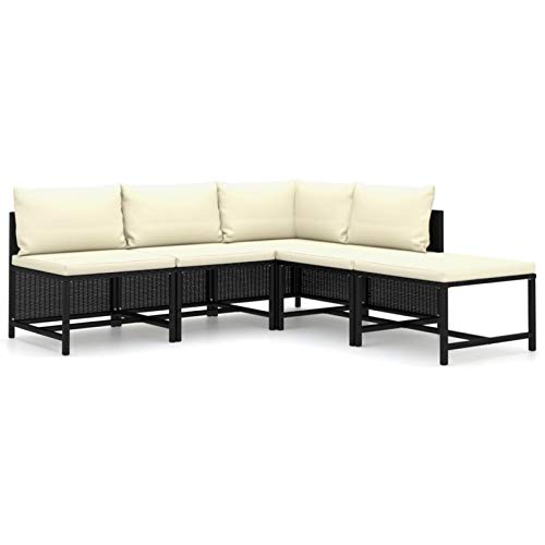 Tidyard Set 5 Pezzi Salotto da Esterno con Cuscini in Polyrattan,Mobili da Giardino in Rattan,Set Divani Modulari da Giardino,Nero