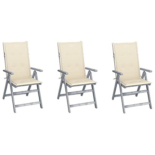vidaXL Sedie da Giardino Reclinabili 3 pz con Cuscini Massello Acacia