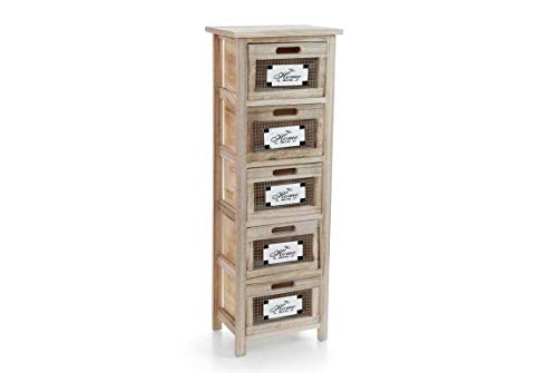 GICOS IMPORT EXPORT SRL Mobile cassettiera in legno colore naturale 5 cassetti retinati decoro HOME 34 * 25 * 97 cm shabby chic EDT-809408