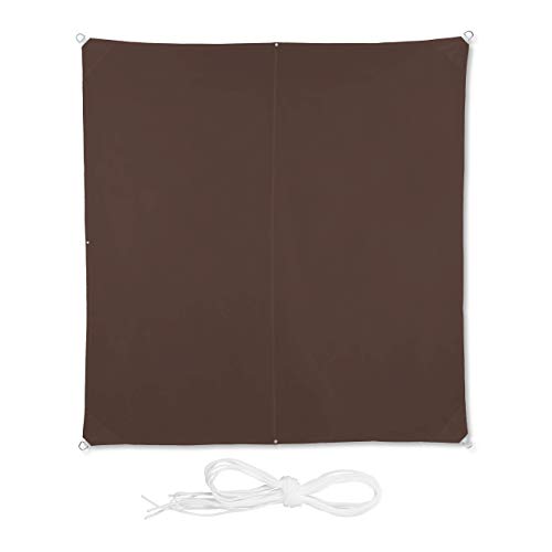Relaxdays, Marrone Tenda a Vela Quadrata, Idrorepellente, Anti UV, con Corde di Supporto, Terrazza, Giardino, LxP: 3x3 m