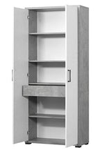 Armadio 2 ante con ripiani e 1 cassetto interno. Bicolore: Ossido/Bianco cemento.