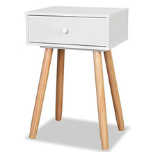 Comodino ausiliario bianco con cassetto, set di 2 comodini da notte in legno massello di pino per camera da letto, 40 x 30 x 61 cm