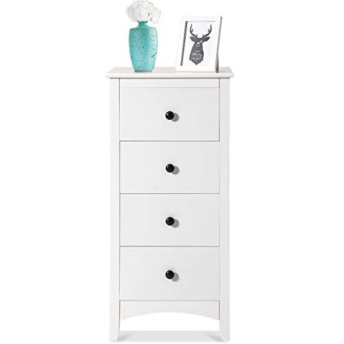 WGYDREAM Comodino Cabinetto Bianco Comodino con 4 Cassetti Cassettiera con Gambe in Legno Credenza per Camera da Letto Bagno Soggiorno Vivaio, 45 X 45 X 94 Cm