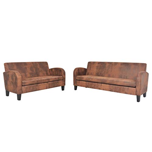 Tidyard 2 pz Set Divani in Pelle Artificiale Scamosciata Marrone,Set da Salotto,Divano 2 posti e 3 Posti,Divano 2 Posti Ecopelle,Divano 3 Posti Ecopelle,Divani Soggiorno,Divano Ecopelle