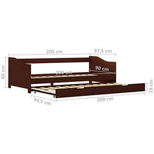 BIGTO - Divano letto estraibile, struttura in legno di pino massello, per la casa, 90 x 200 cm, marrone scuro