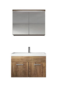 Mobile da bagno paso 02 80 cm bacino Lefkas (marrone) – Armadietto a specchio mobiletto lavabo mobili